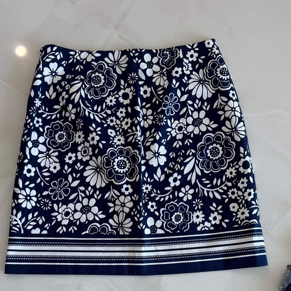 Talbots Navy and White Floral Mini Skirt